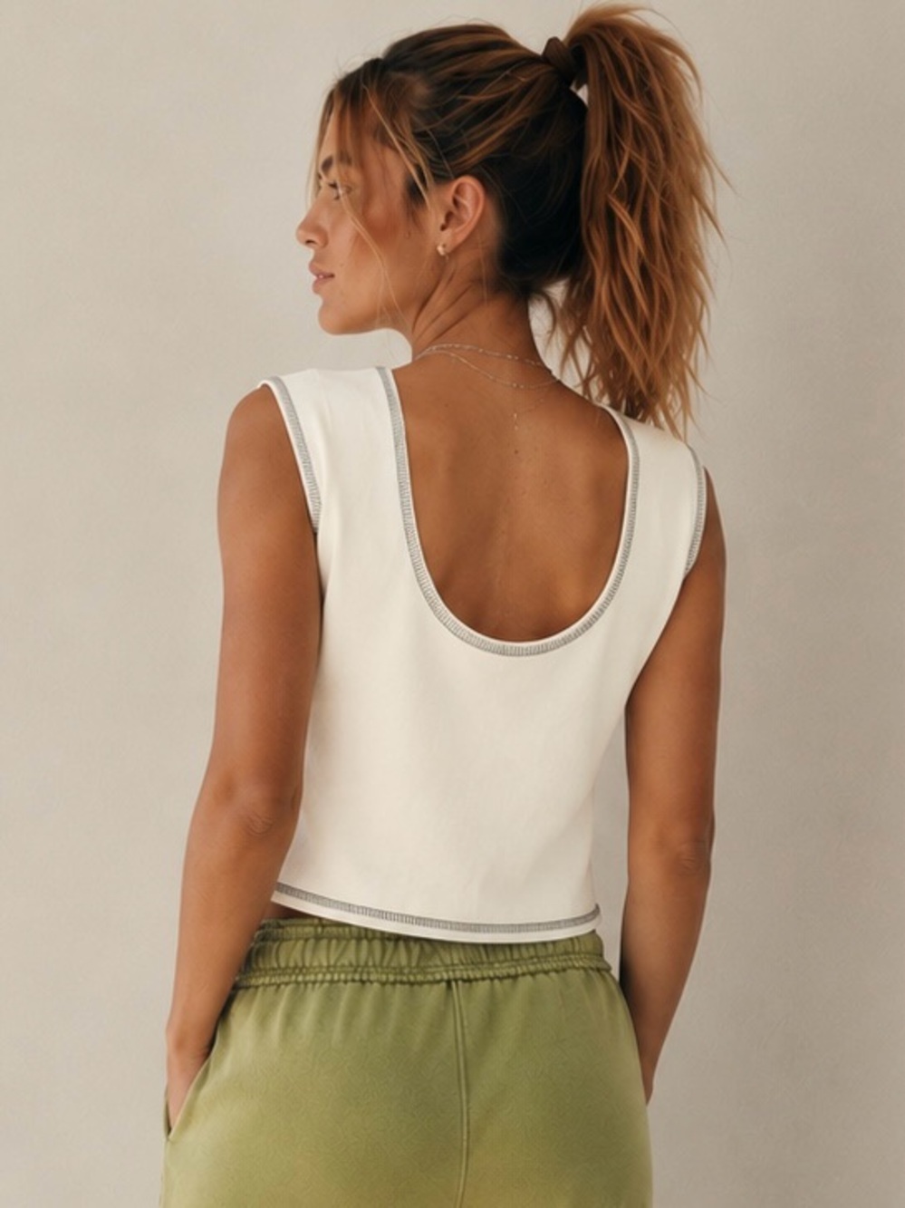 Elodie Contrast Stitch Scoop Back Tank – Medium